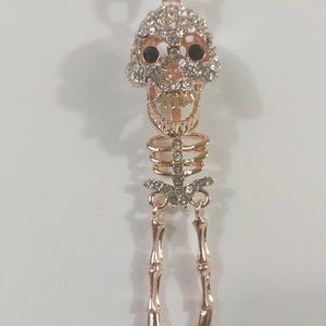 Skeleton rhinestone necklace 28-30 inches Halloween gold tone